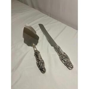 Godinger Santa Holiday Collection Silver Plated Cake Knife and Server Set NOS